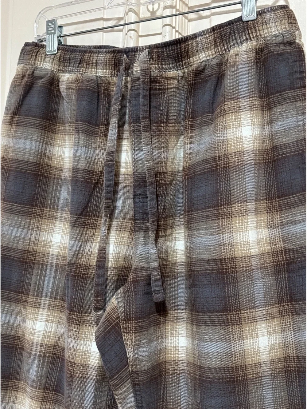 Eddie Bauer Men's Brown Plaid Lounge Pants with Drawstring Waist